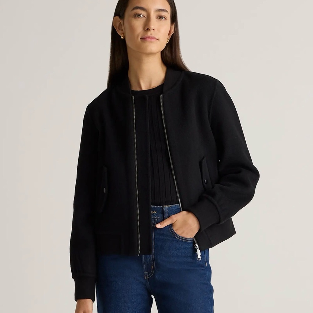 Quince Merino Wool Bomber Jacket in Black Size Medium (263)